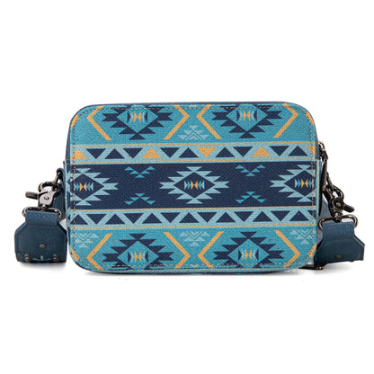 Wrangler Aztec Printed Crossbody Purse With Wallet Compartment - Navy