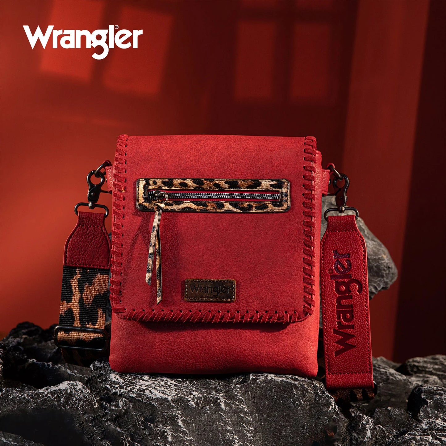 Wrangler Whipstitch Leopard Print Crossbody - Red