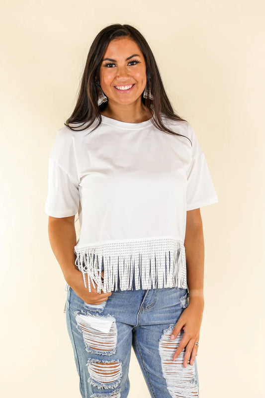 Grace and Emma Studded Fringe Crop Top - Coffman Tack