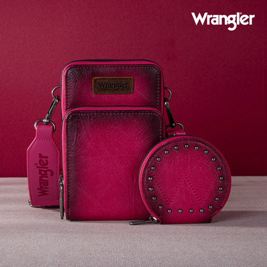 Wrangler Crossbody Cell Phone Purse 3 Zippered Compartment with Coin Pouch - Hot Pink - Coffman Tack