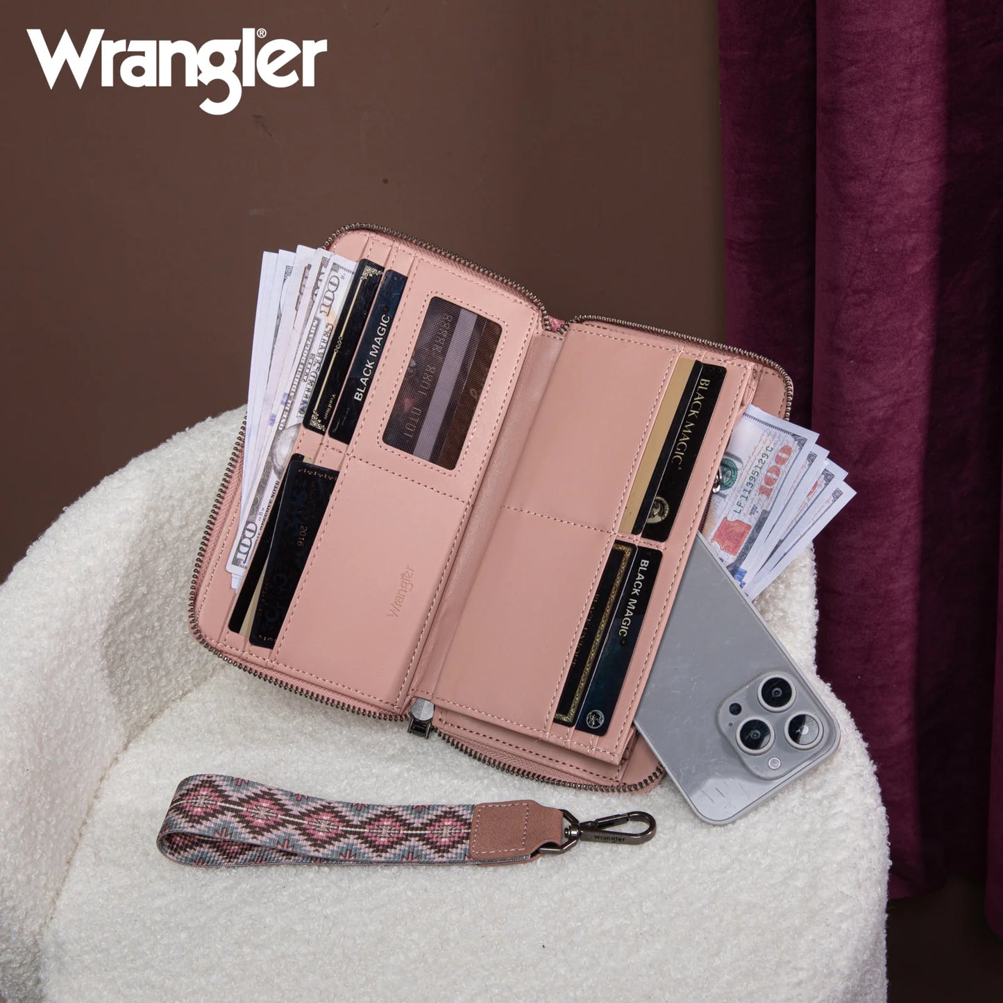 Wrangler Southwestern Art Print Wallet - DARK PINK