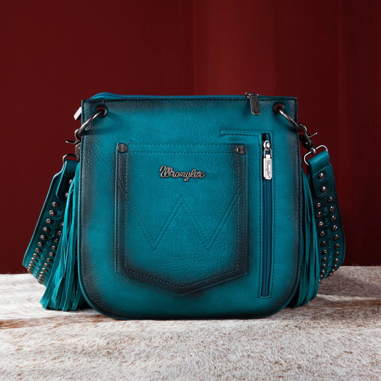 Wrangler Rivets Fringe Concealed Carry Crossbody -Turquoise - Coffman Tack