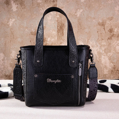 Wrangler Hair-On Cowhide Vintage Floral Concealed Carry Tote/Crossbody Black