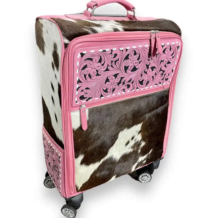 Cowhide Rolling Luggage-Pink - Coffman Tack