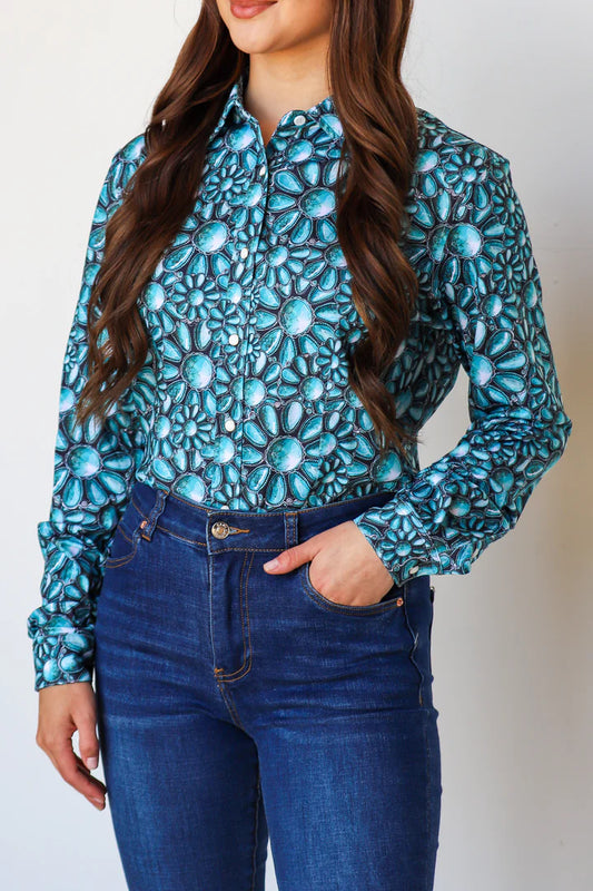 Ranch Dress'n Turquoise Blossom Rodeo Shirt - Coffman Tack