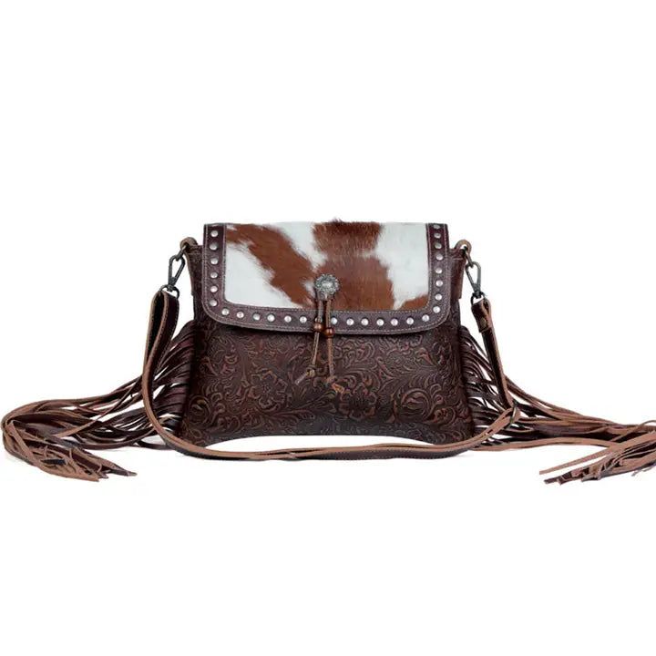 Carved Blossoms Leather & Hair on bag