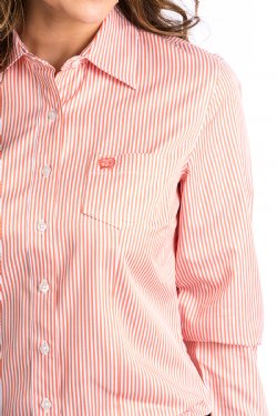 Women's Tencel™ Coral And White Stripe Button - Up Shirt - Cinch Jeans - Coffman Tack