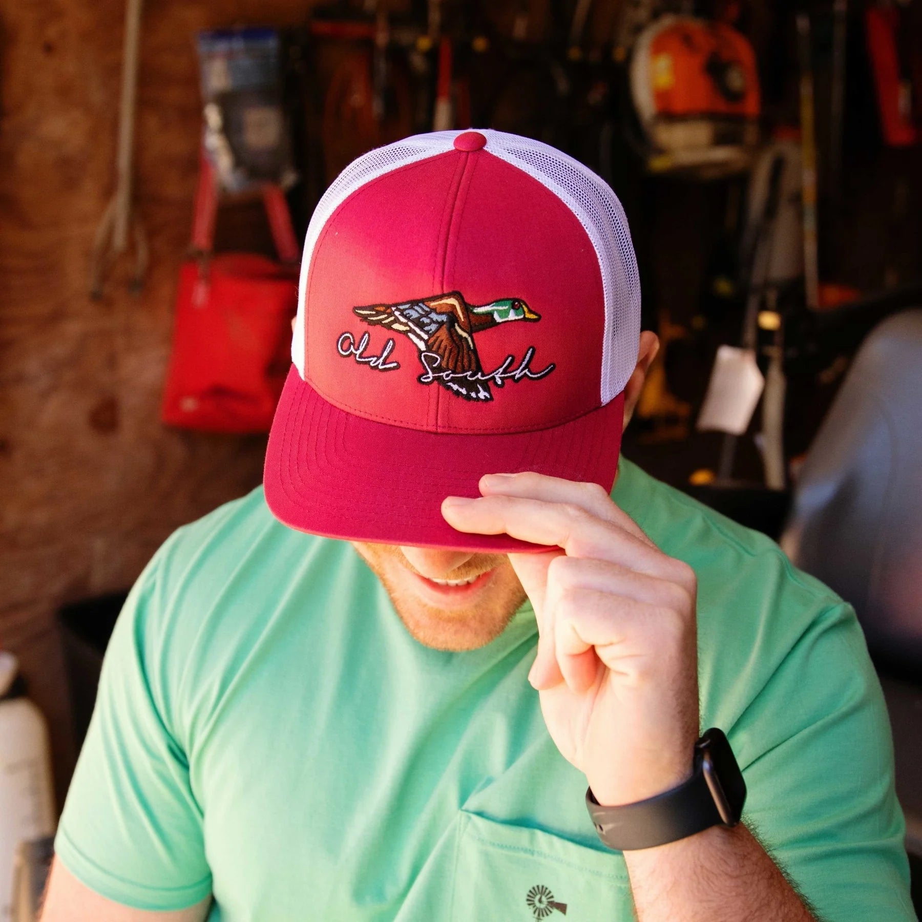 Flying Wood Duck - Trucker Hat Cardinal / White