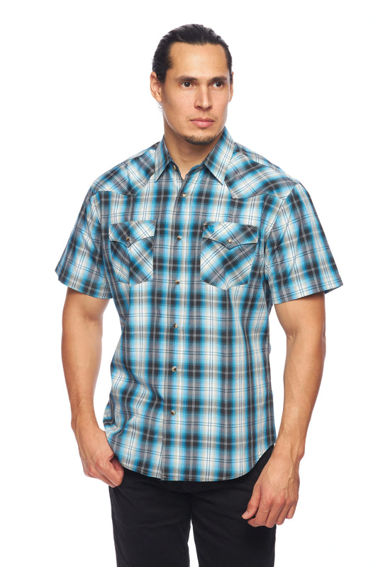 Rodeo Clothing Co Blue Button Down Short Sleeve Shirt - Coffman Tack