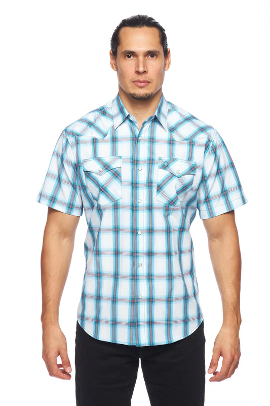 Rodeo Clothing Co Teal Button Down Short Sleeve Shirt - Coffman Tack
