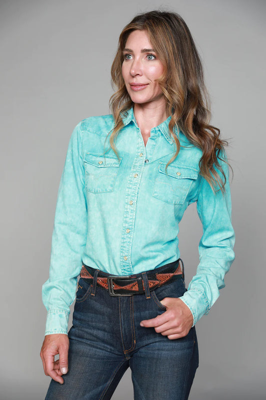 Kimes Ranch KC Tencel Turquoise Long Sleeve Shirt - Coffman Tack