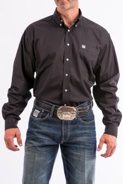 Men's Solid Black Button-Down Western Shirt