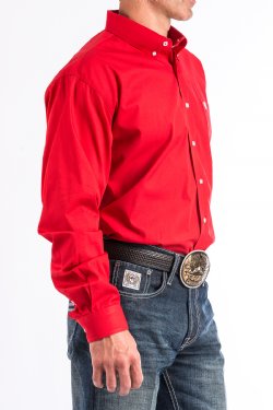 Men's Solid Red Button-Down Western Shirt