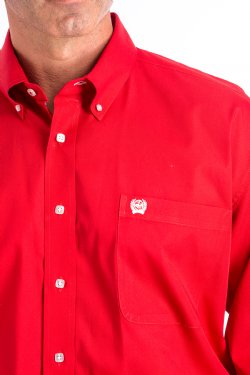 Men's Solid Red Button-Down Western Shirt