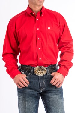 Men's Solid Red Button-Down Western Shirt