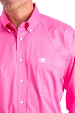 Men's Solid Pink Button-Down Western Shirt