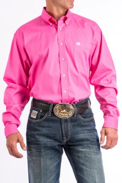 Men's Solid Pink Button-Down Western Shirt