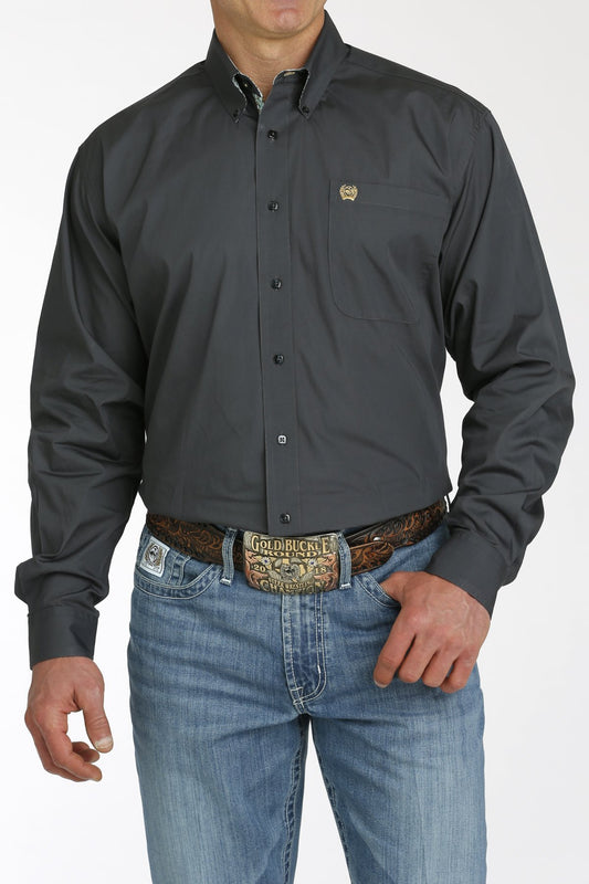 MEN'S SOLID BUTTON-DOWN WESTERN SHIRT - CHARCOAL
