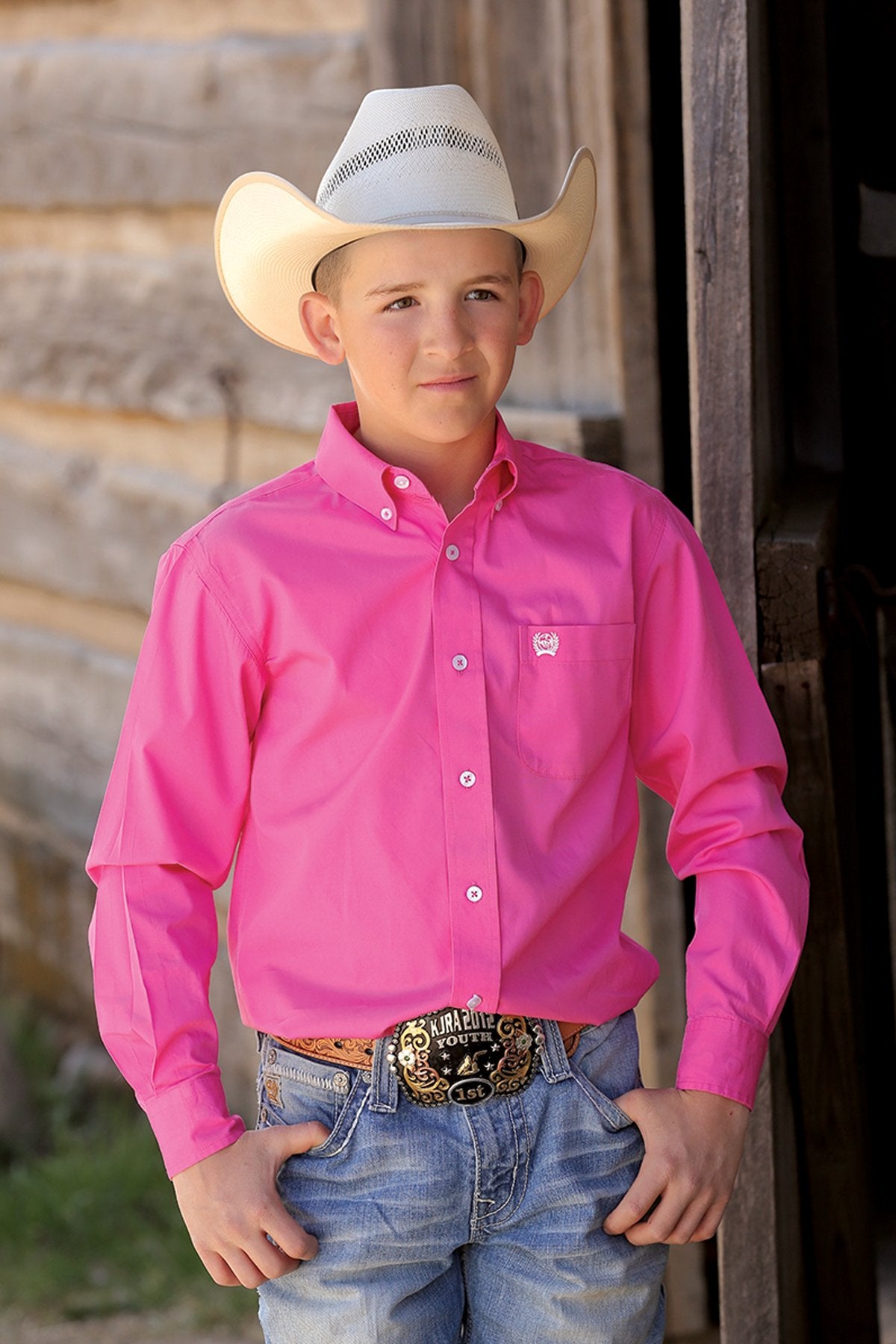 Boy's Match Dad Solid Pink Button Down Western Shirt - Cinch Jeans - Coffman Tack