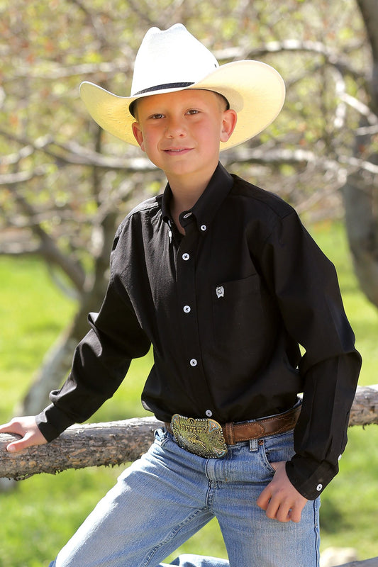 Boy's Match Dad Solid Black Button Down Western Shirt - Cinch Jeans - Coffman Tack