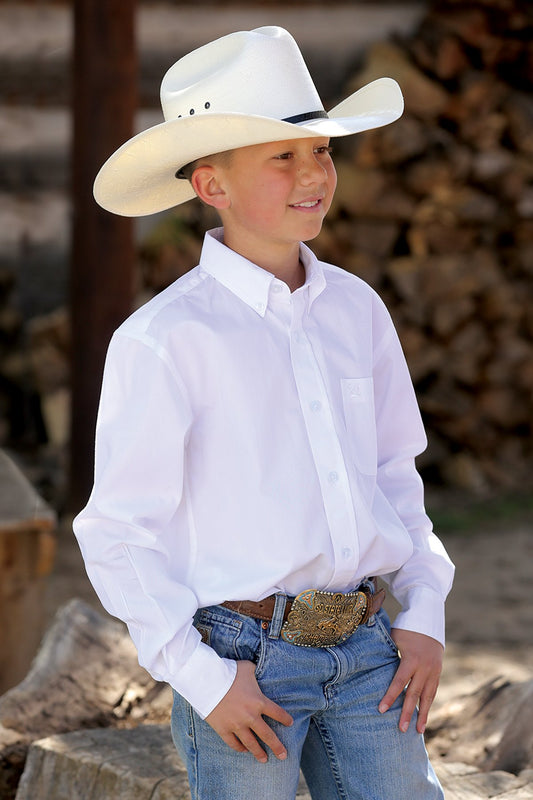 Boy's Match Dad Solid White Button Down Western Shirt - Cinch Jeans - Coffman Tack