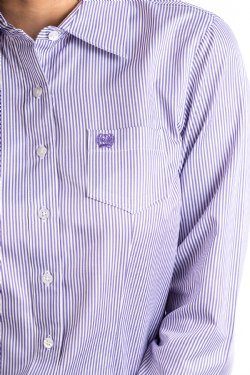 Women's Tencel™ Purple And White Stripe Button - Up Shirt - Cinch Jeans - Coffman Tack