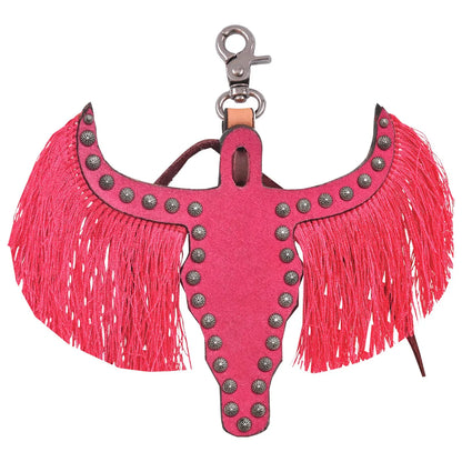 LEATHER CHARM-COWHEAD-PINK FRINGE