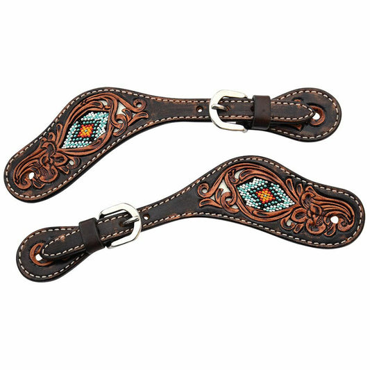 Circle Y Distressed Beaded Ladies/Youth Spur Straps - Coffman Tack