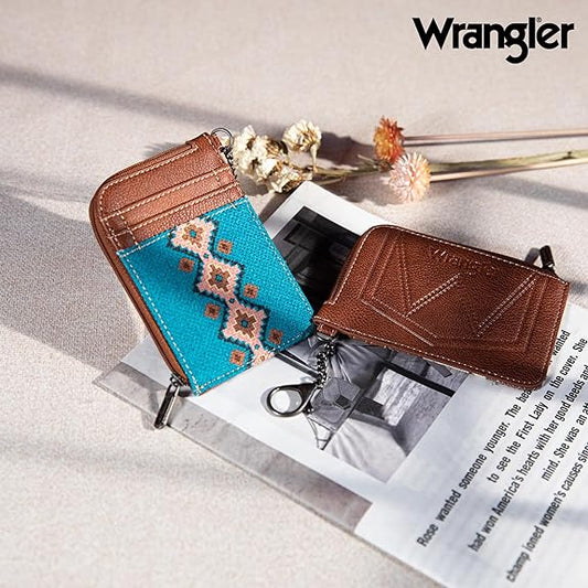 Wrangler Southwestern Art Print Mini Zip Card Case -Dark Turquoise - Coffman Tack